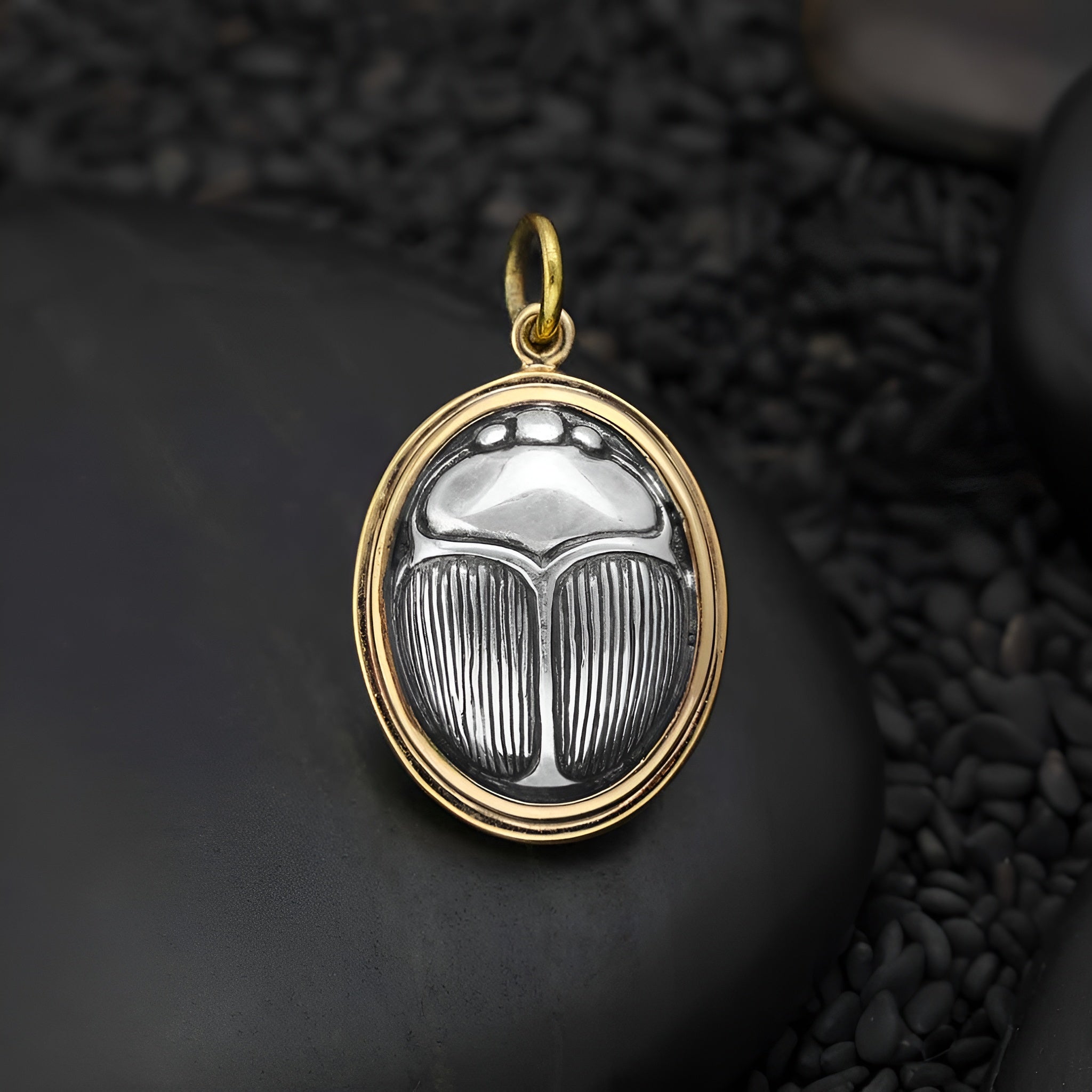 Sterling Silver Scarab Pendant Set in Bronze - Tia Tynette Designs