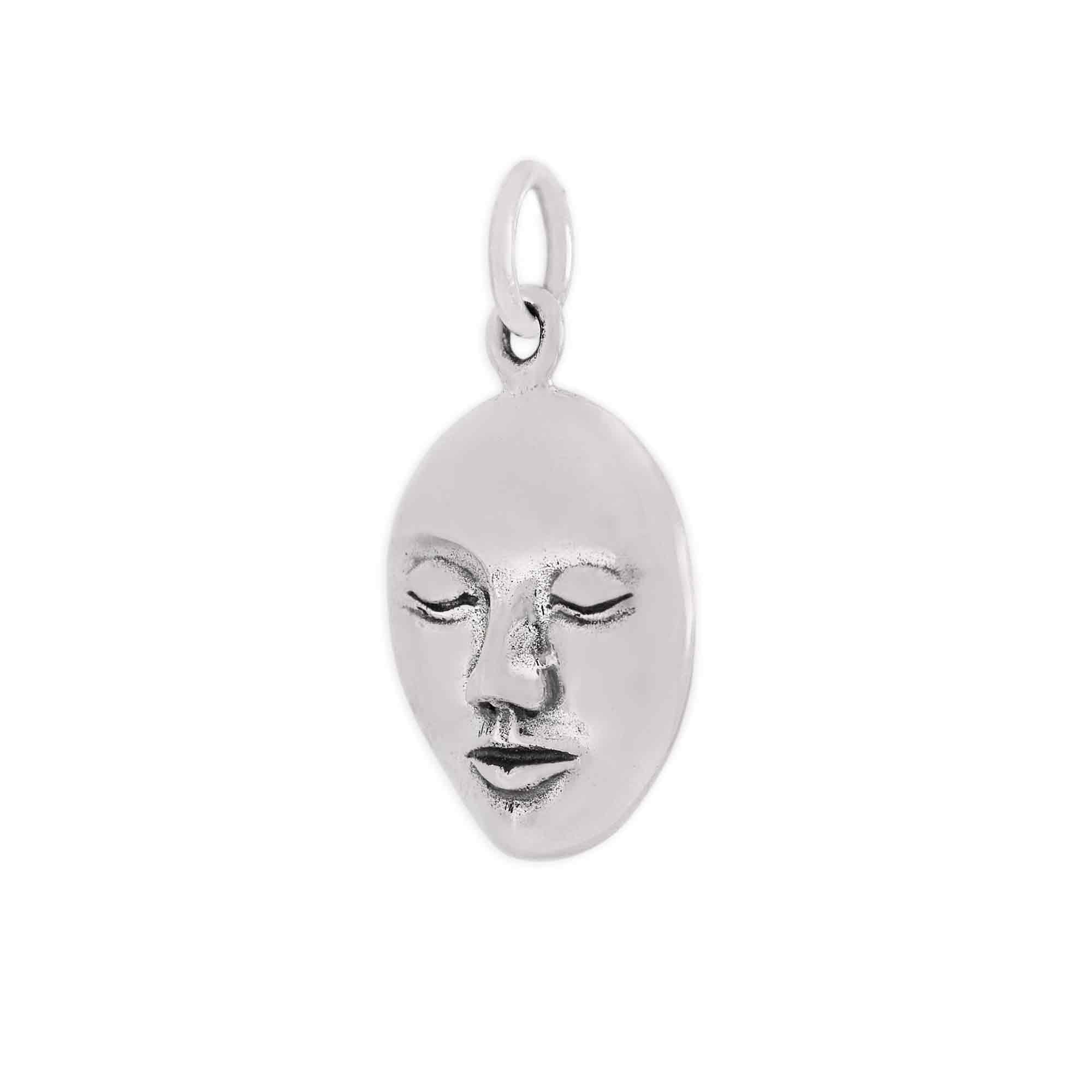 Sterling Silver Serene Goddess Face Pendant - Poppies Jewelry