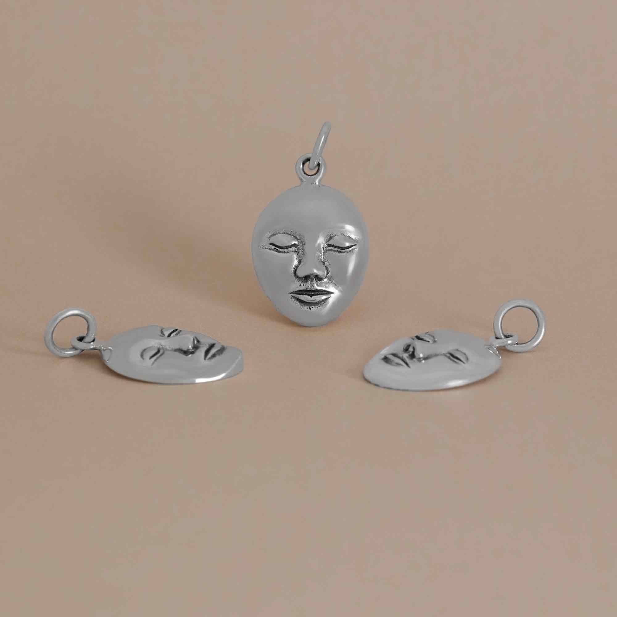 Sterling Silver Serene Goddess Face Pendant - Poppies Jewelry