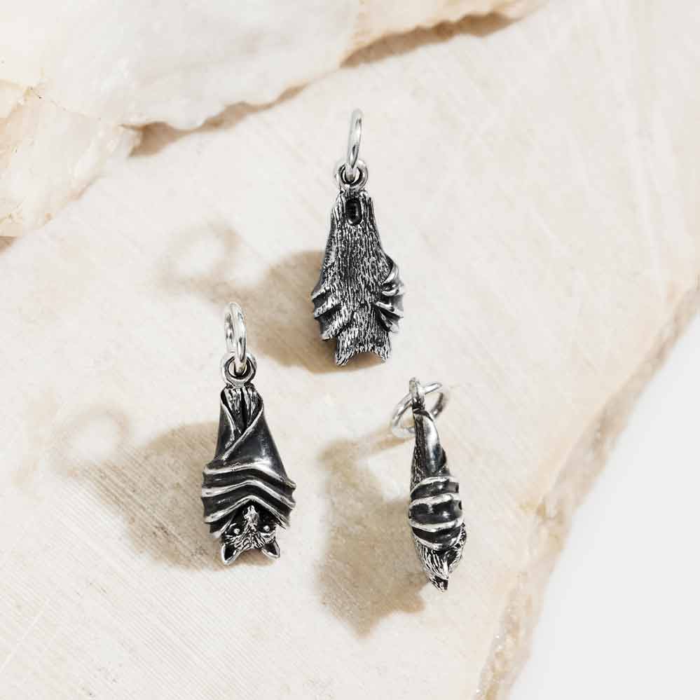 Sterling Silver Small Hanging Bat Charm - Tia Tynette Designs