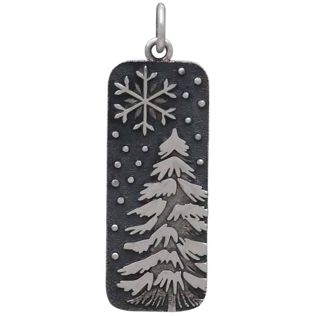 Sterling Silver Snowy Tree and Snowflake Pendant - Poppies Jewelry