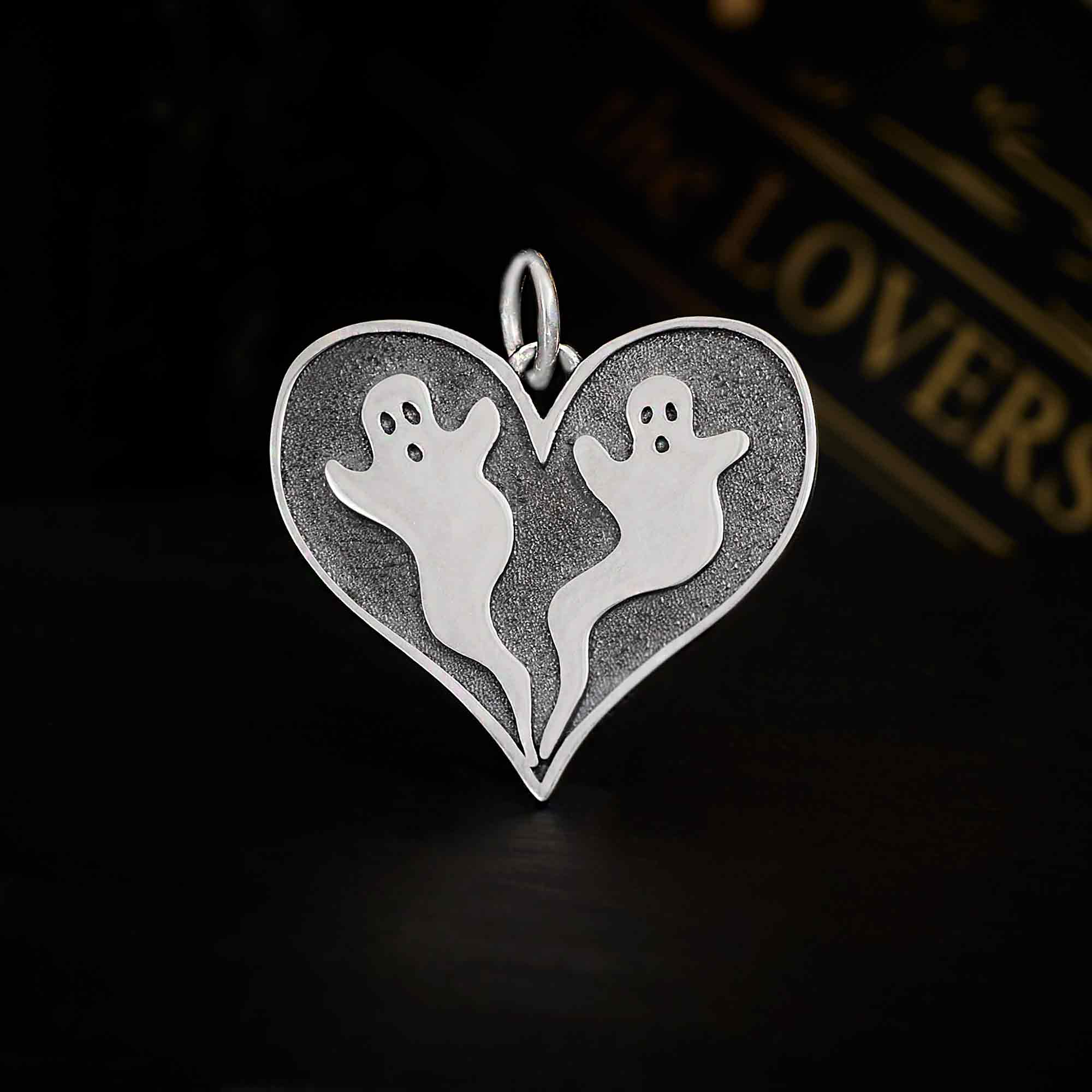 Sterling Silver Two Ghosts in a Heart Pendant - Poppies Jewelry