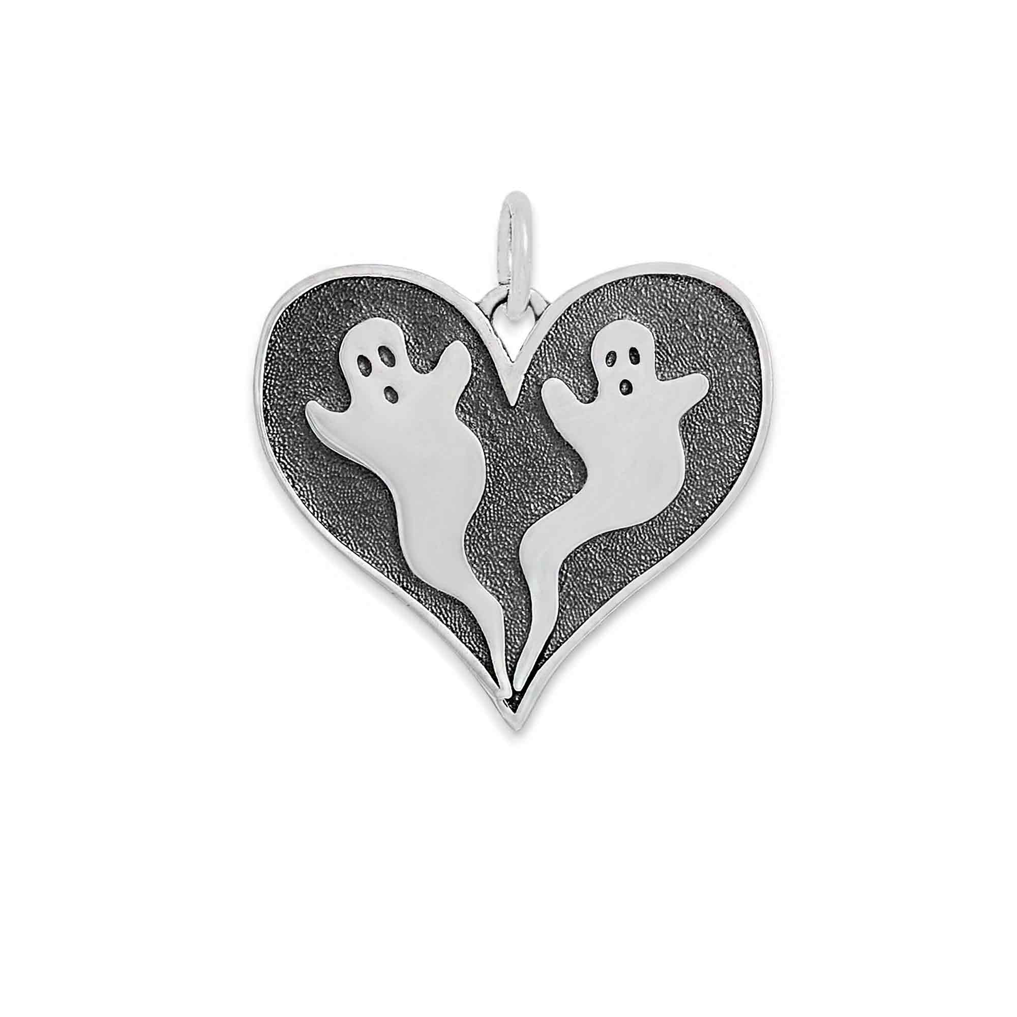 Sterling Silver Two Ghosts in a Heart Pendant - Poppies Jewelry