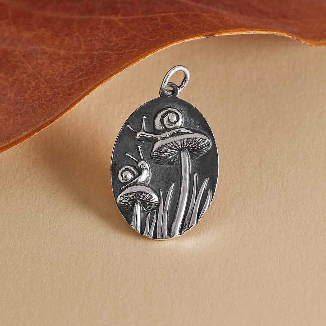 Sterling Silver Two Snails and Mushrooms Charm - Tia Tynette Designs