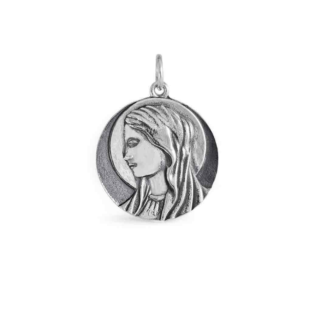 Sterling Silver Virgin Mary Portrait Charm - Poppies Jewelry