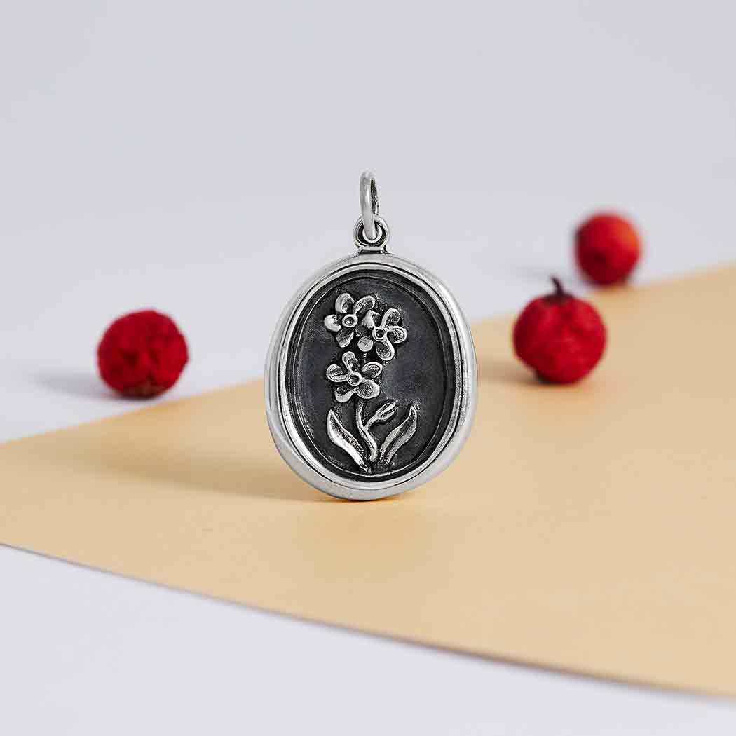 Sterling Silver Wax Seal Forget Me Not Charm - Tia Tynette Designs