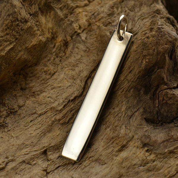 Long Narrow Sterling Silver Rectangle Stamping Charm - Poppies Beads n' More
