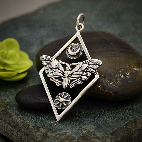 Geometric Moth Charm with Sun and Moon - Poppies Beads n' More