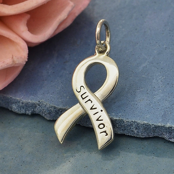 Sterling Silver Cancer Awareness Ribbon - Poppies Beads n' More