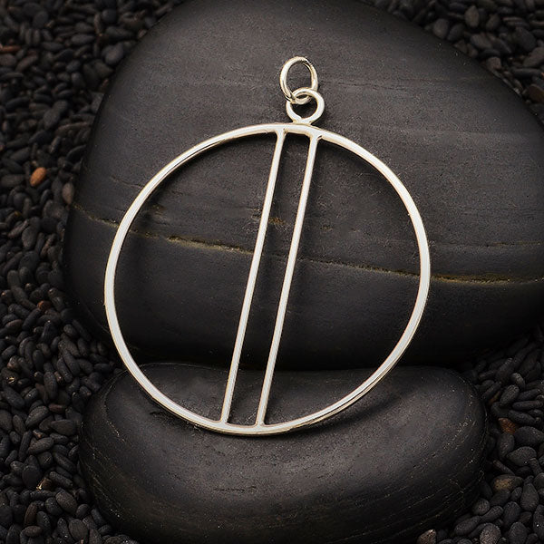 Sterling Silver Circle Pendant with Two Vertical Bars - Poppies Beads n' More