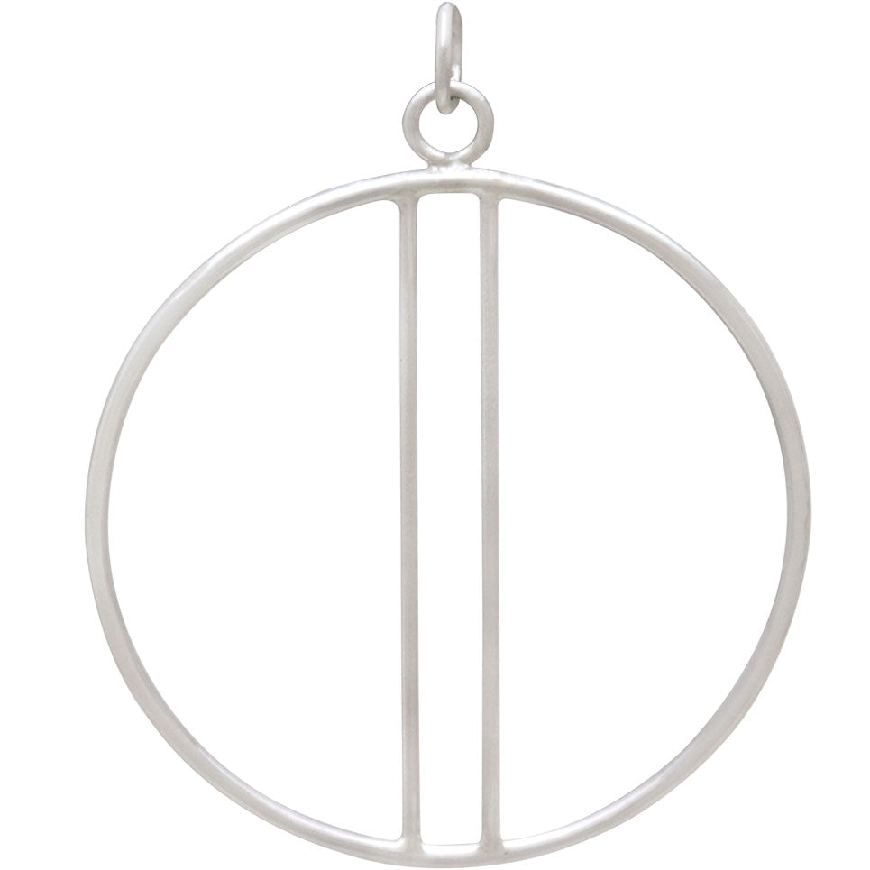 Sterling Silver Circle Pendant with Two Vertical Bars - Poppies Beads n' More