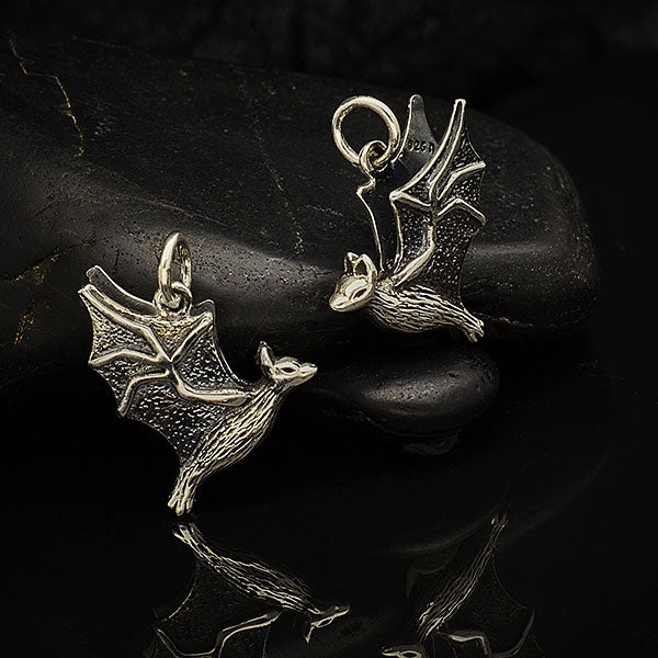 Sterling Silver Flying Bat Charm - Poppies Beads n' More