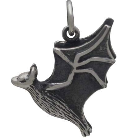 Sterling Silver Flying Bat Charm - Poppies Beads n' More
