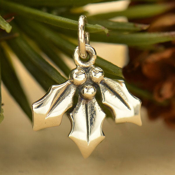 Sterling Silver Holly Berry Charm - Mistletoe Charm, - Poppies Beads n' More