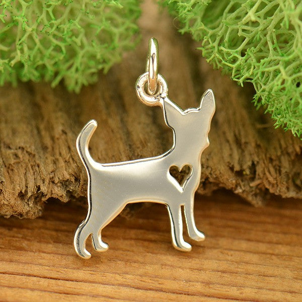 Sterling Silver Silhouetted Chihuahua Charm - Poppies Beads n' More