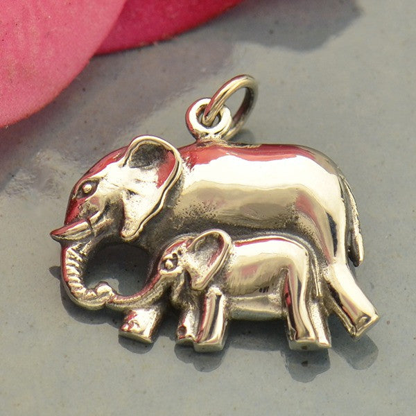 Sterling Silver Mama and Baby Elephant Pendant - Poppies Beads n' More