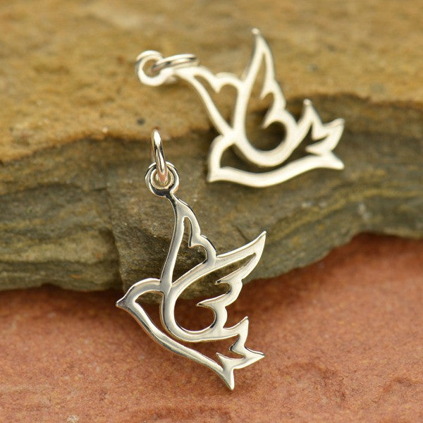 Sterling Silver Peace Dove Bird Charm - Poppies Beads n' More