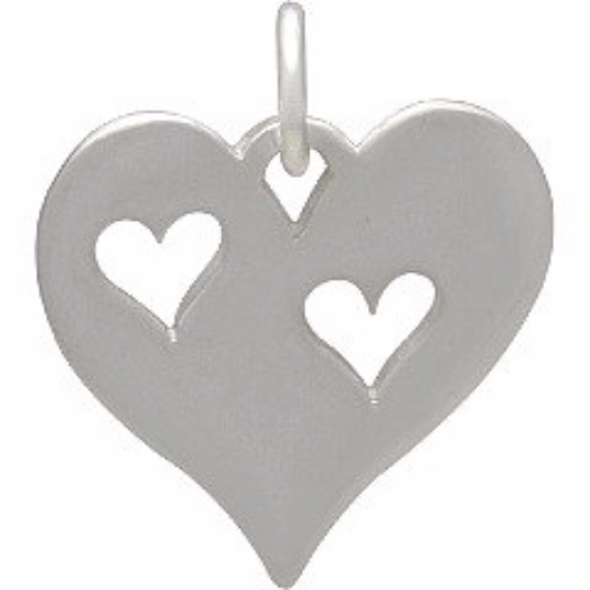 Sterling Silver Heart Charm with Two Heart Cutouts - Poppies Beads n' More
