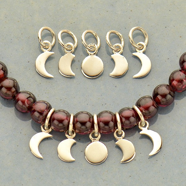 Sterling Silver Moon Phase Charm Set - 5 Moon Charms - Poppies Beads n' More