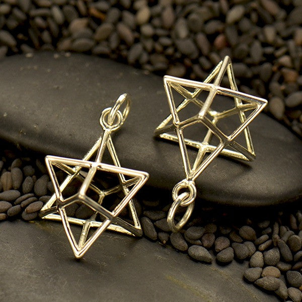 Sterling Silver Sacred Geometry Charm - Wire Merkaba Pendant - Poppies Beads n' More