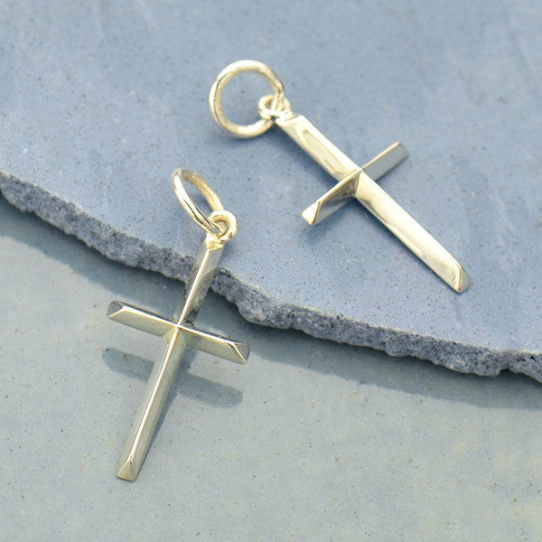 Sterling Silver Cross Charm with Raised Ridges - Poppies Beads n' More