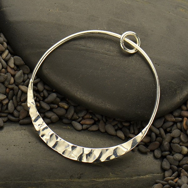 Silver Circle Pendant with Hammer Texture Bottom Edge - Poppies Beads n' More