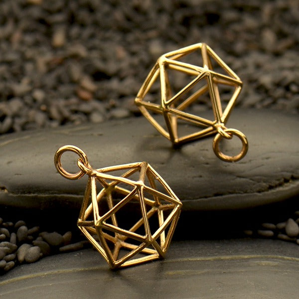 Sacred Geometry Charm - Wire Icosahedron Pendant - Poppies Beads n' More