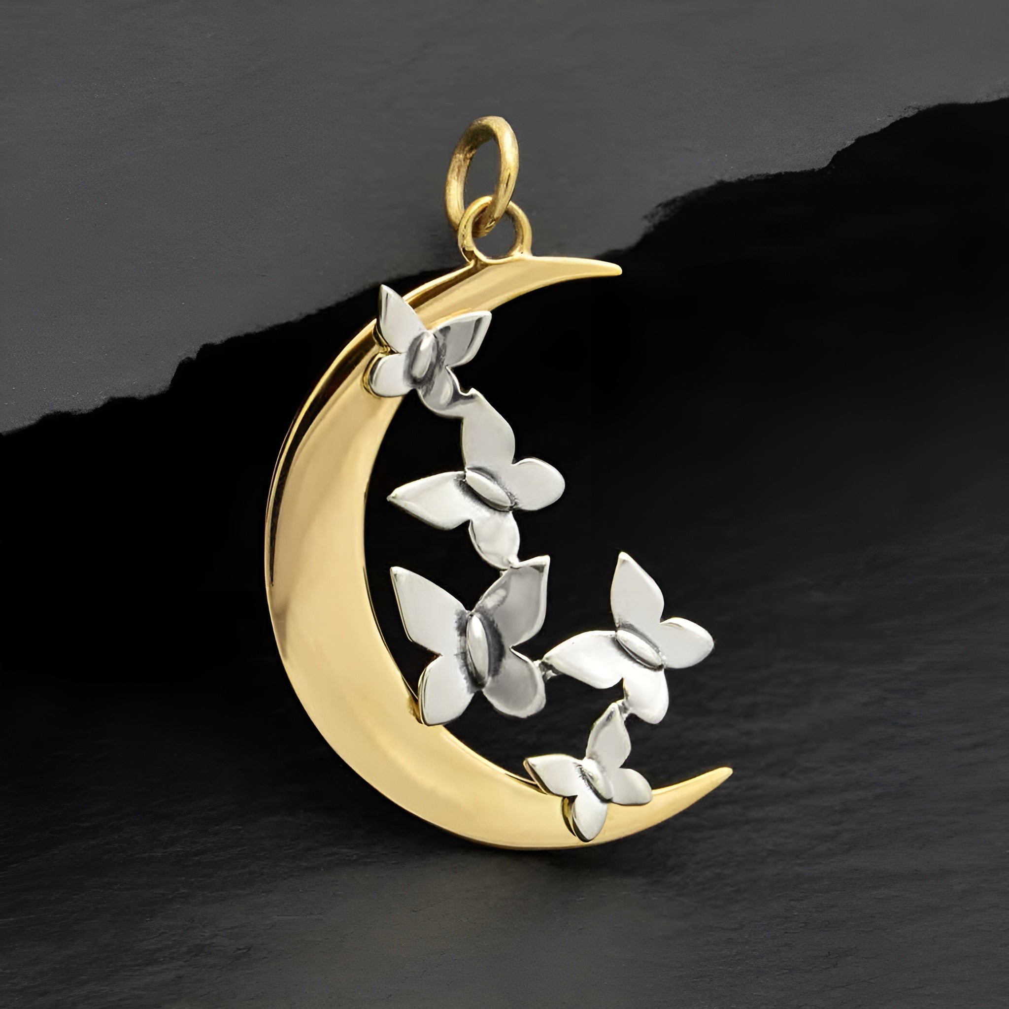 Bronze Moon Charm with Silver Butterfly Cluster - Tia Tynette Designs