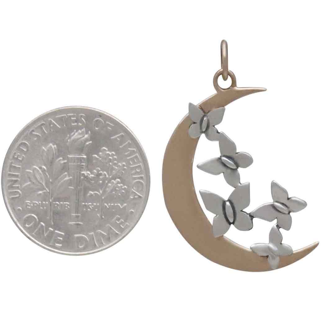 Bronze Moon Charm with Silver Butterfly Cluster - Tia Tynette Designs