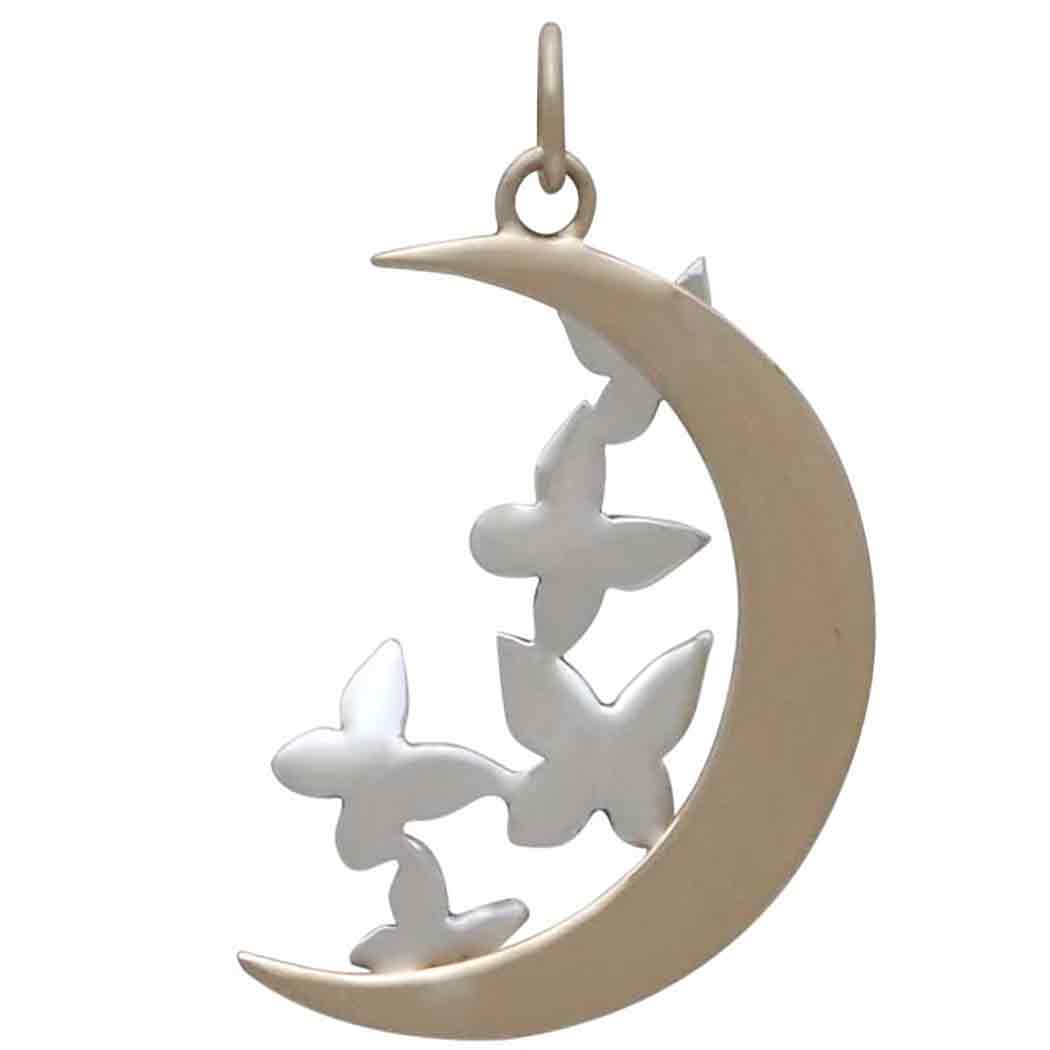 Bronze Moon Charm with Silver Butterfly Cluster - Tia Tynette Designs