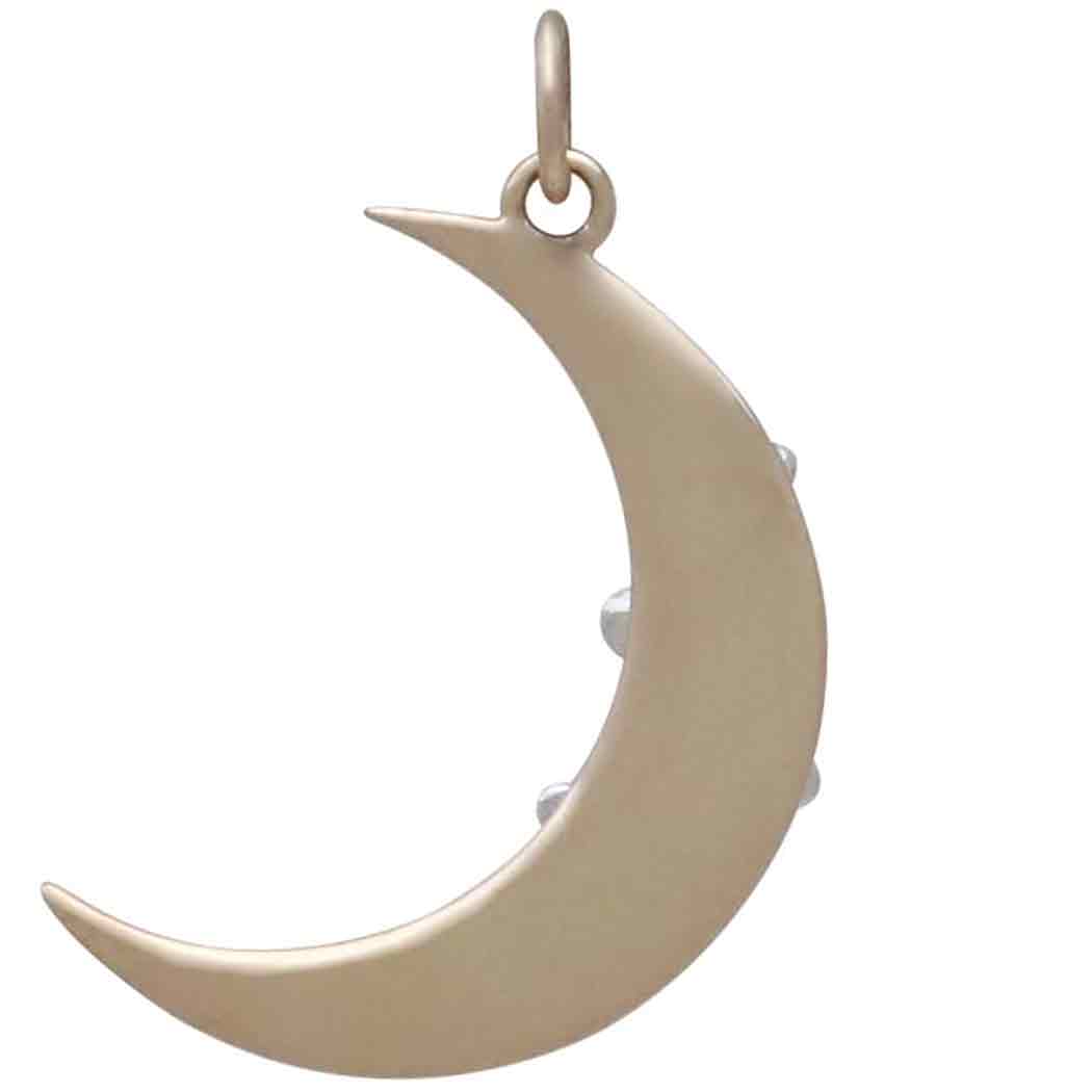 Bronze Moon Charm with Silver Cherry Blossoms