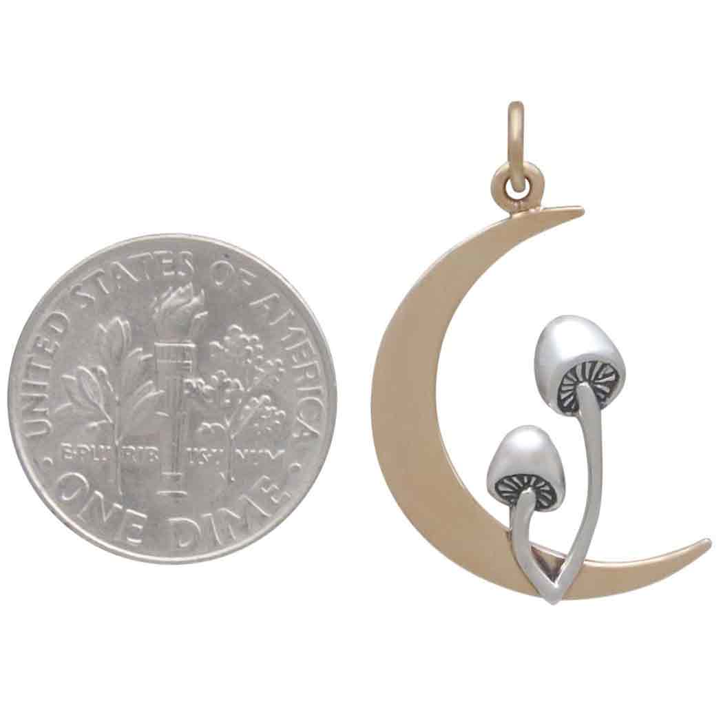 Bronze Moon Charm with Sterling Silver Mushrooms - Tia Tynette Designs