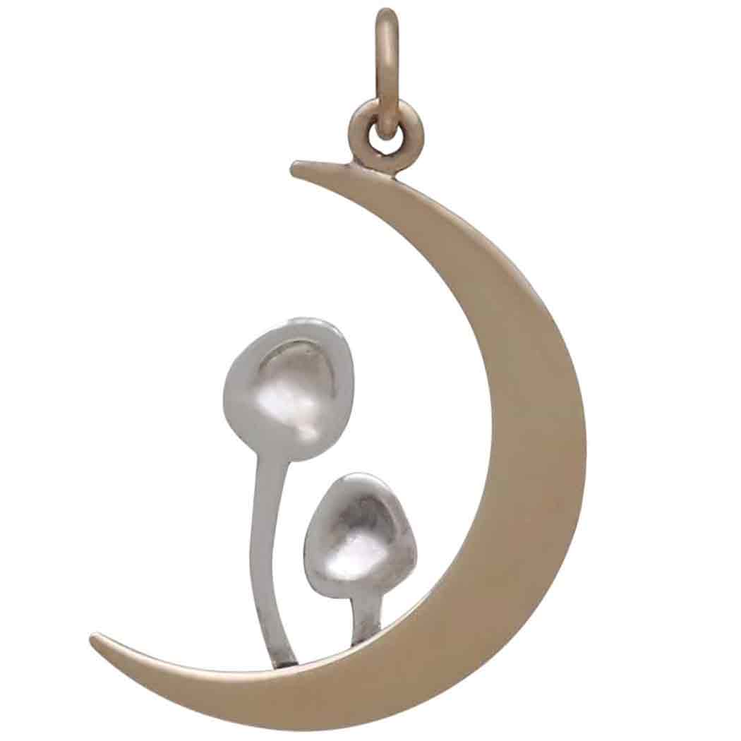 Bronze Moon Charm with Sterling Silver Mushrooms - Tia Tynette Designs