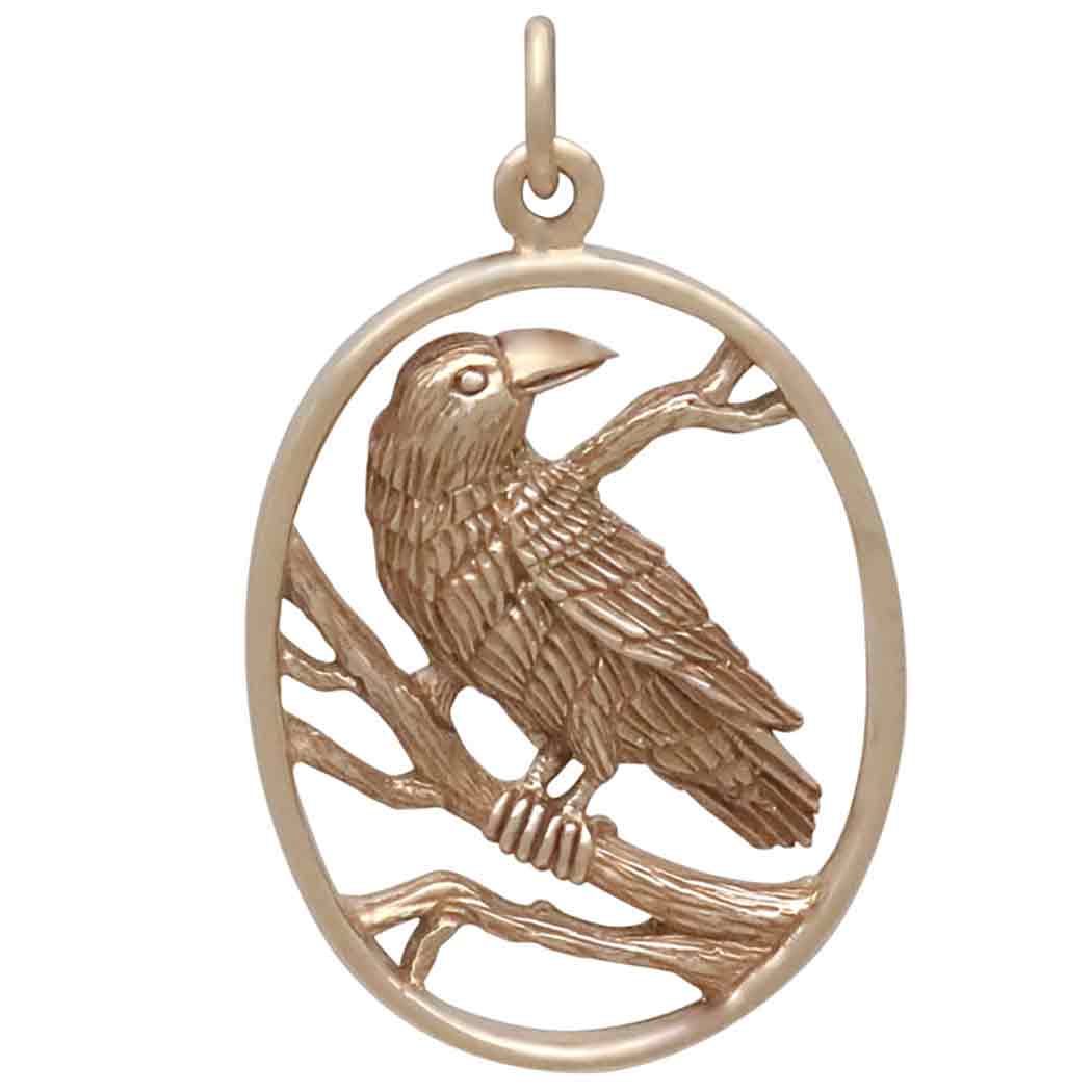 Sterling Silver Raven Pendant in Oval Frame