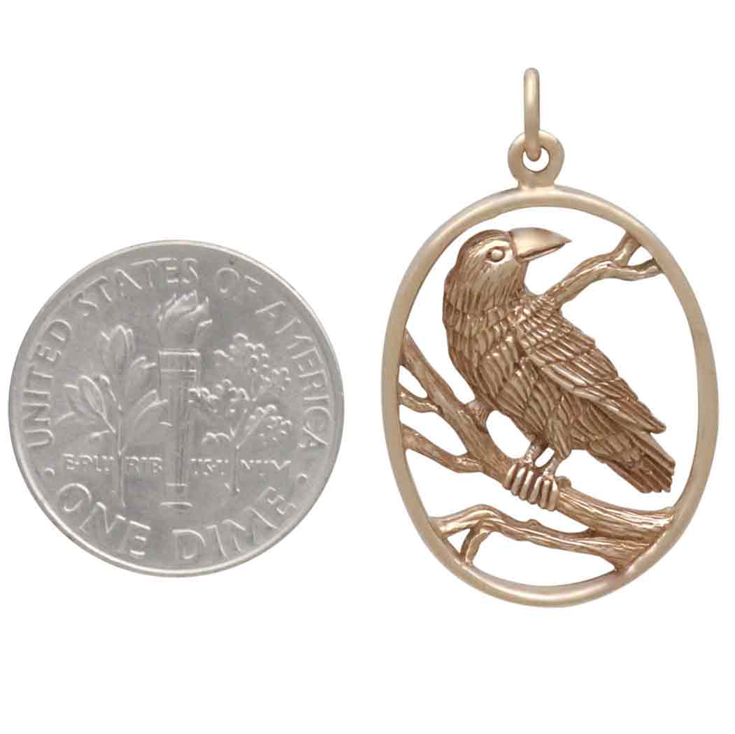 Sterling Silver Raven Pendant in Oval Frame