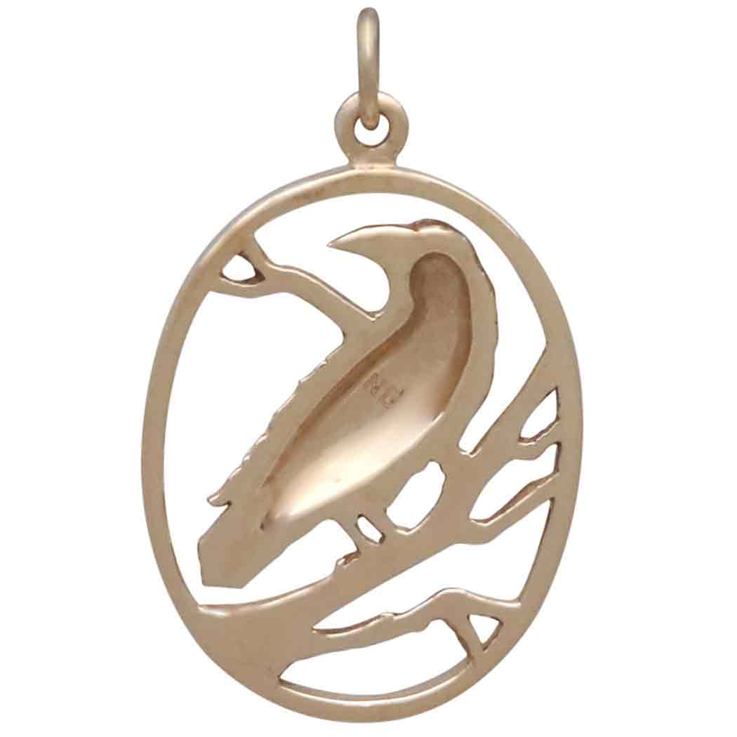 Sterling Silver Raven Pendant in Oval Frame