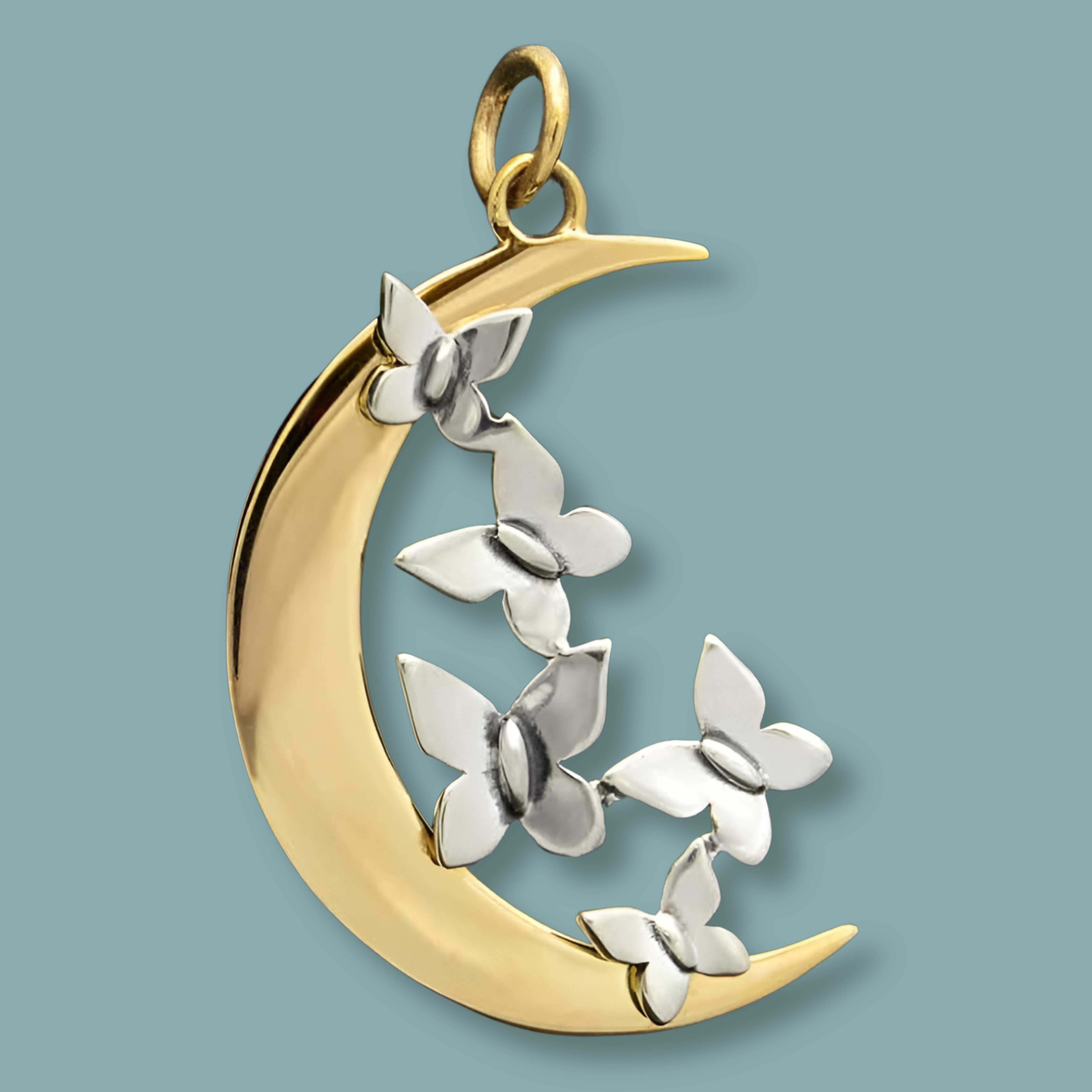 Bronze Moon Charm with Silver Butterfly Cluster - Tia Tynette Designs