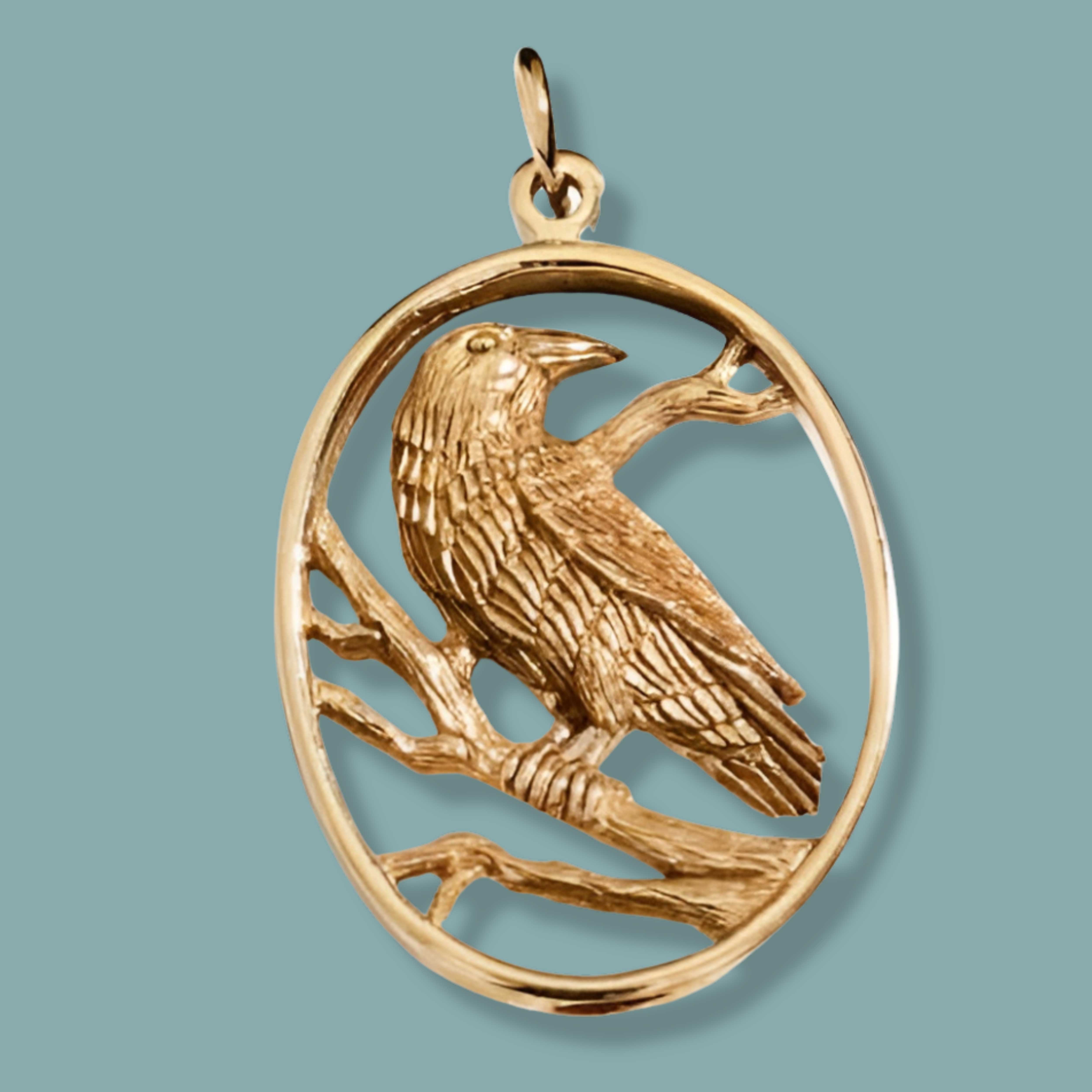 Sterling Silver Raven Pendant in Oval Frame