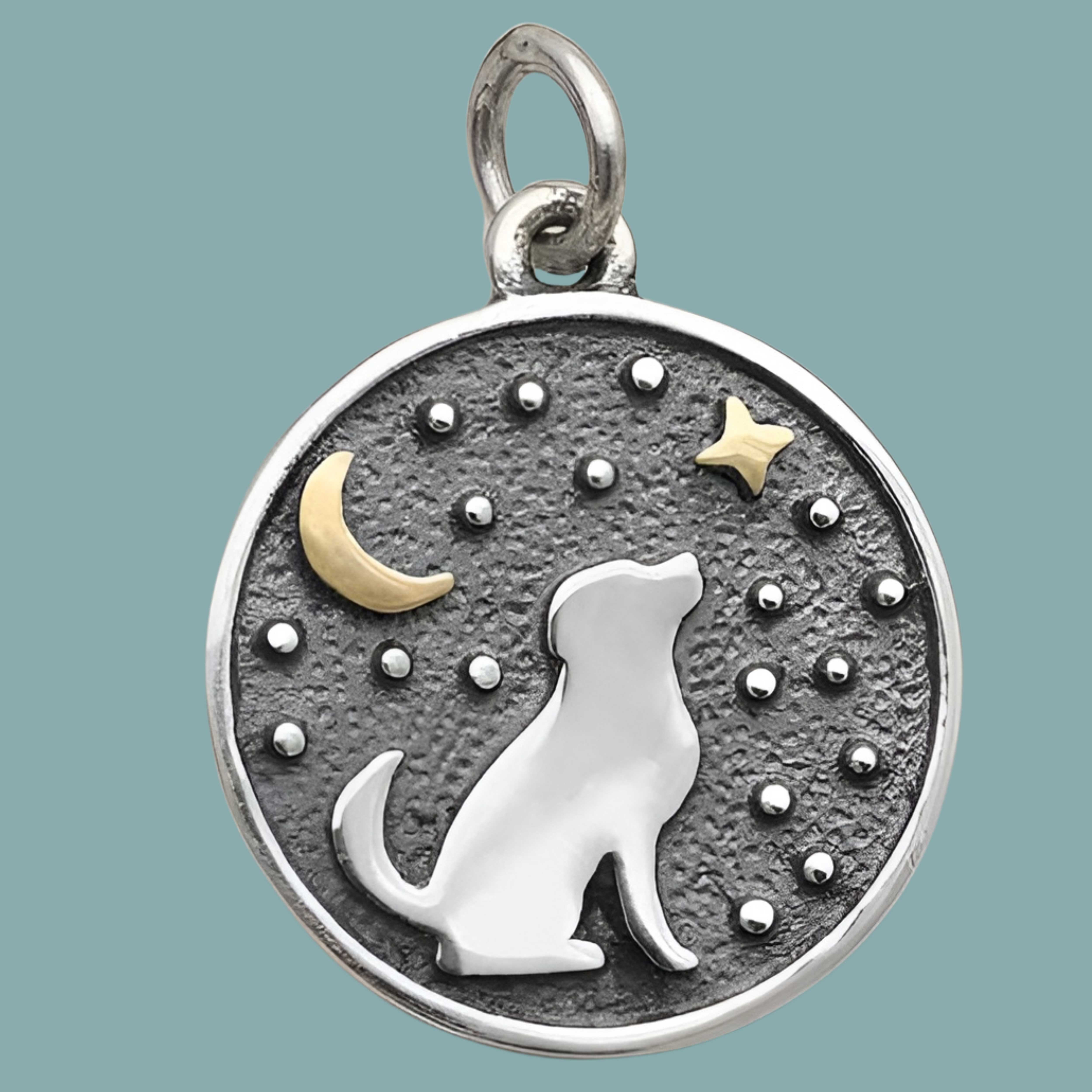 Silver Gazing Dog Charm with Bronze Star and Moon - Tia Tynette Designs