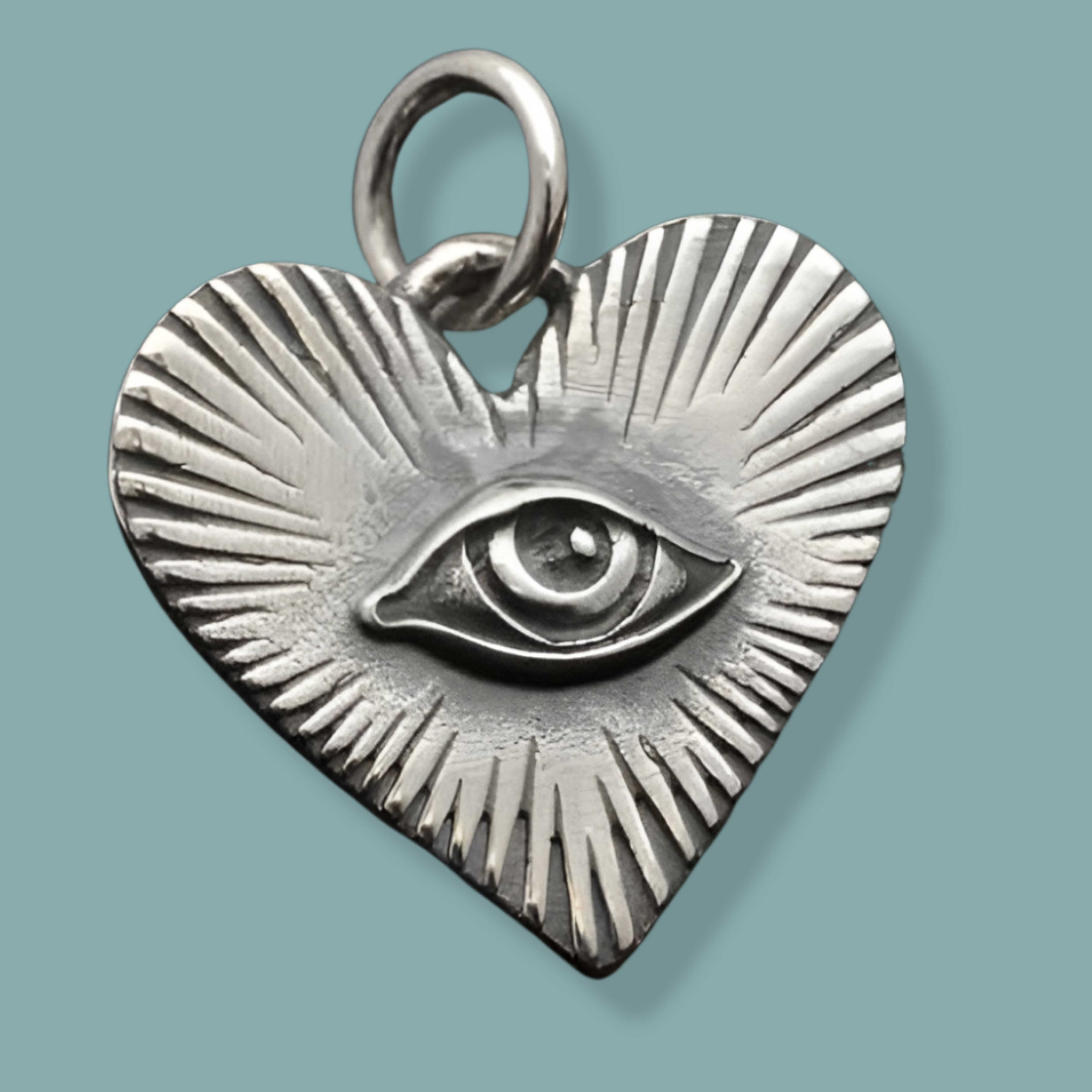Sterling Silver Eye in Radiant Heart Charm - Tia Tynette Designs