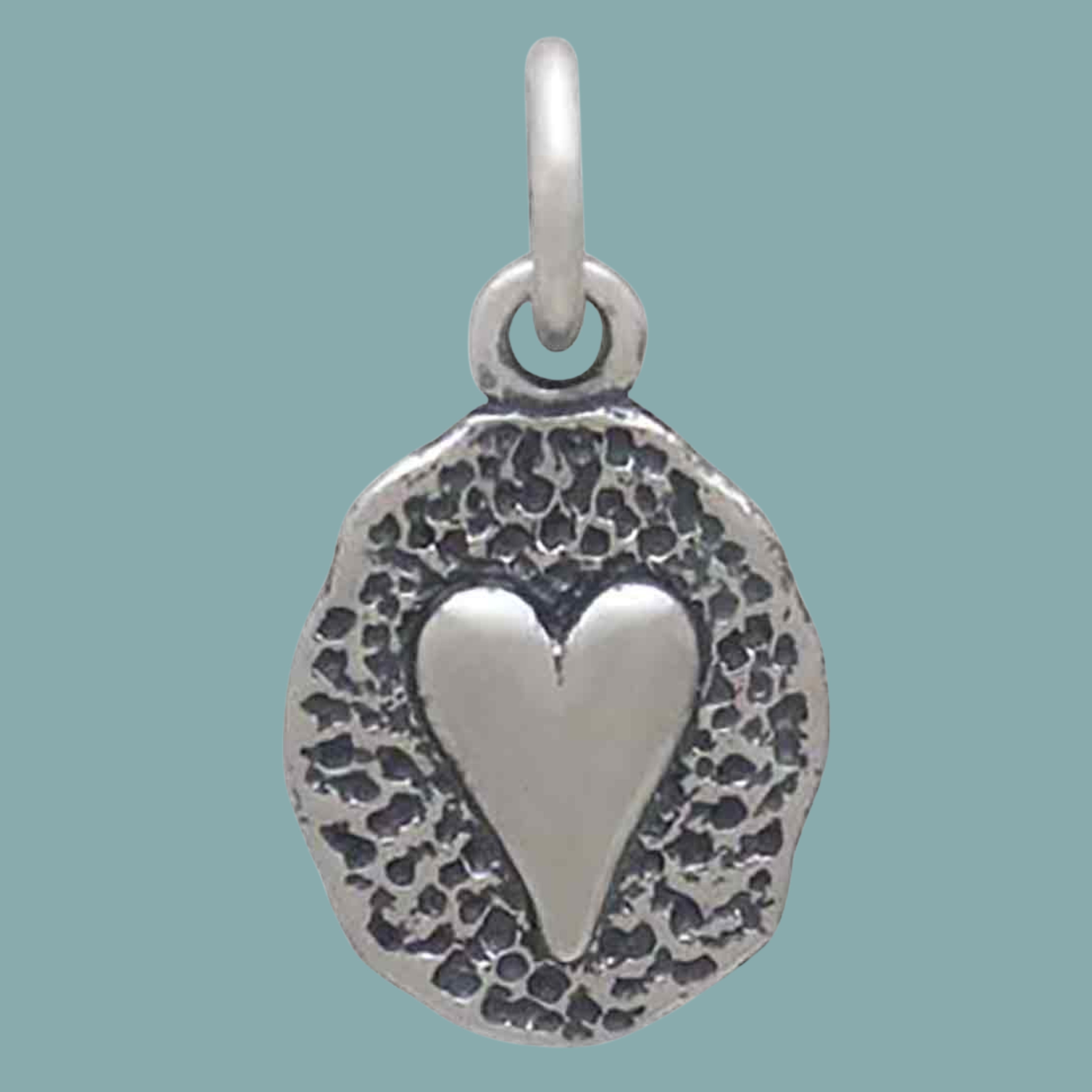Sterling Silver Heart on Oval Coin Charm - Tia Tynette Designs