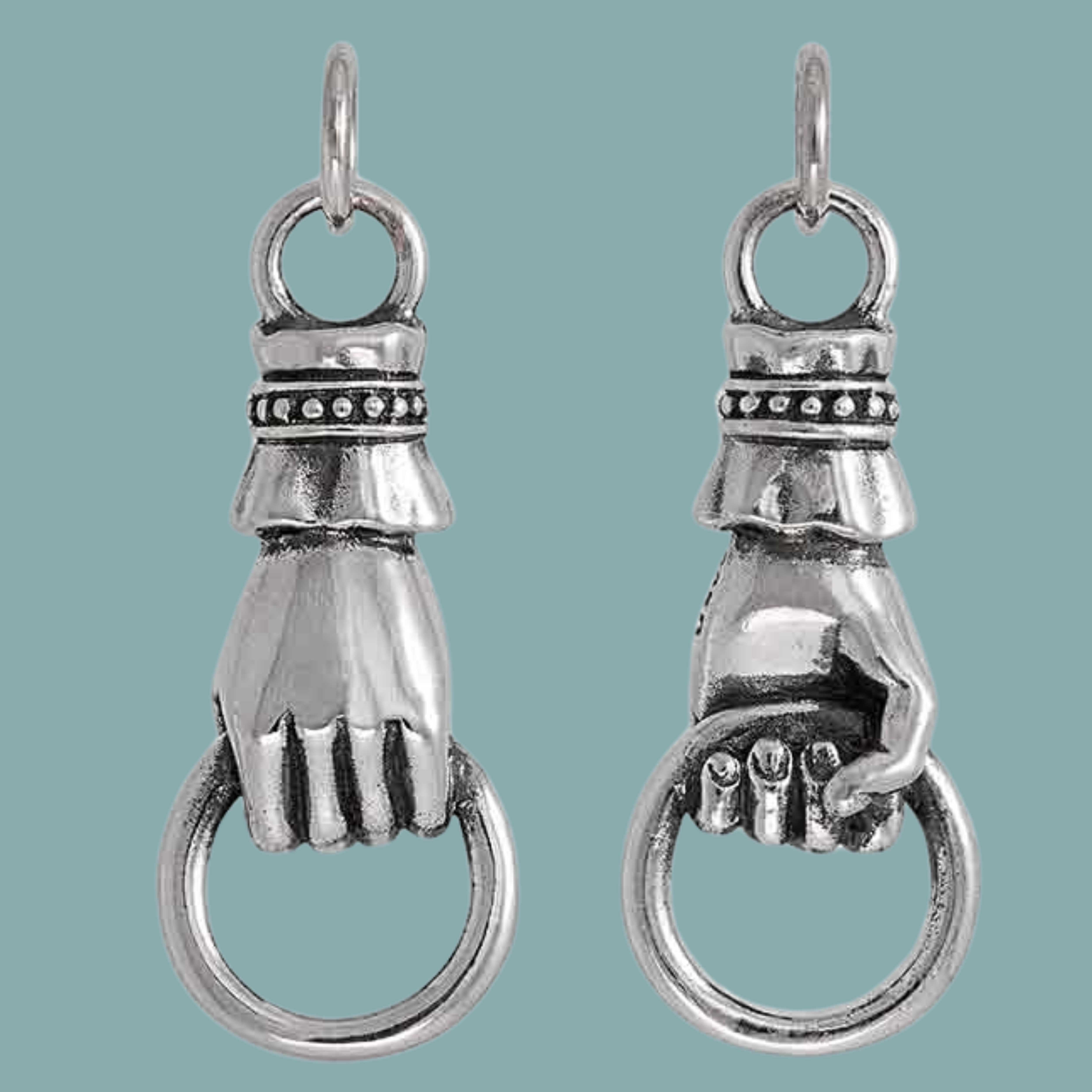 Sterling Silver Hand Link Holding a Ring