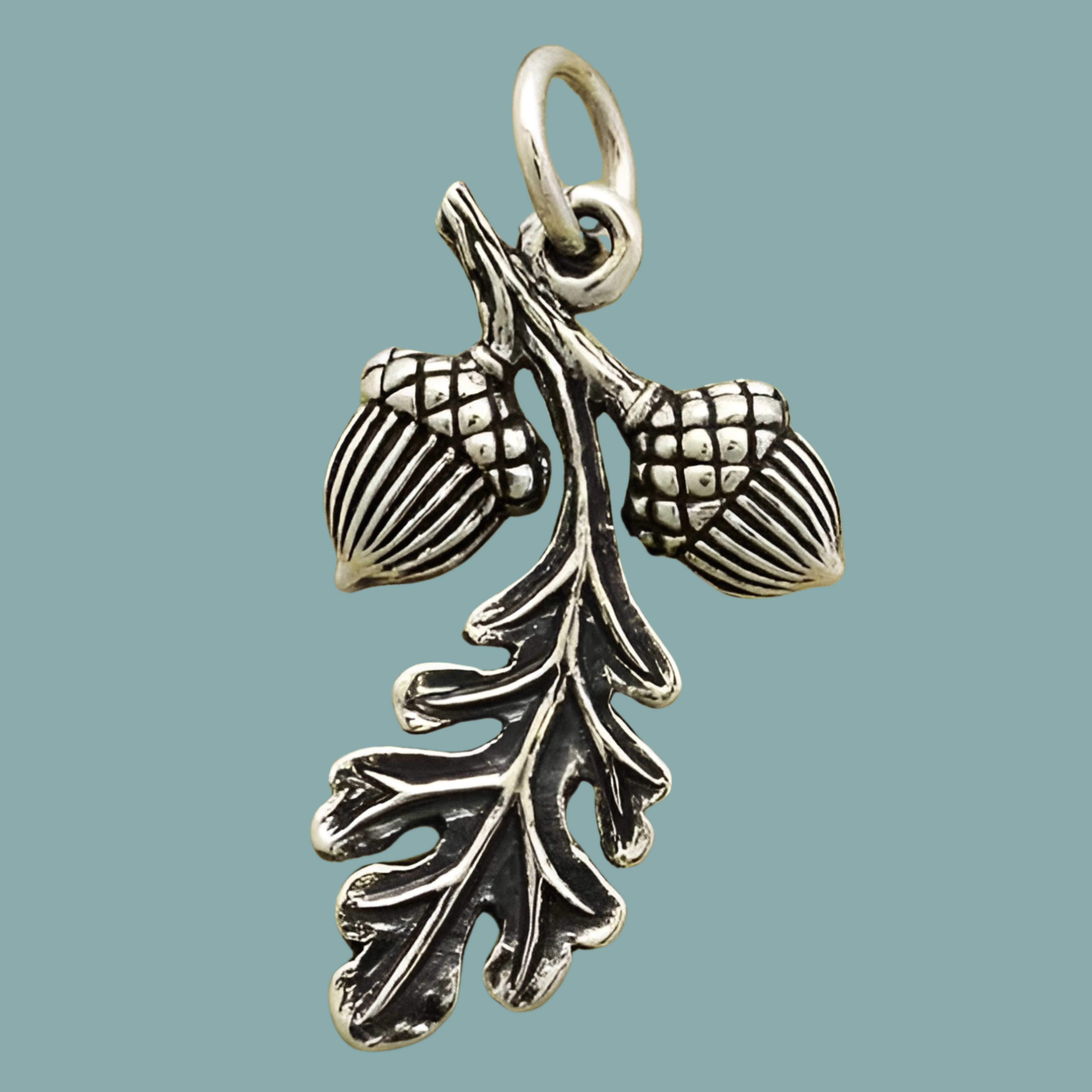 Sterling Silver Oak Leaf Pendant with Acorn Cluster - Tia Tynette Designs