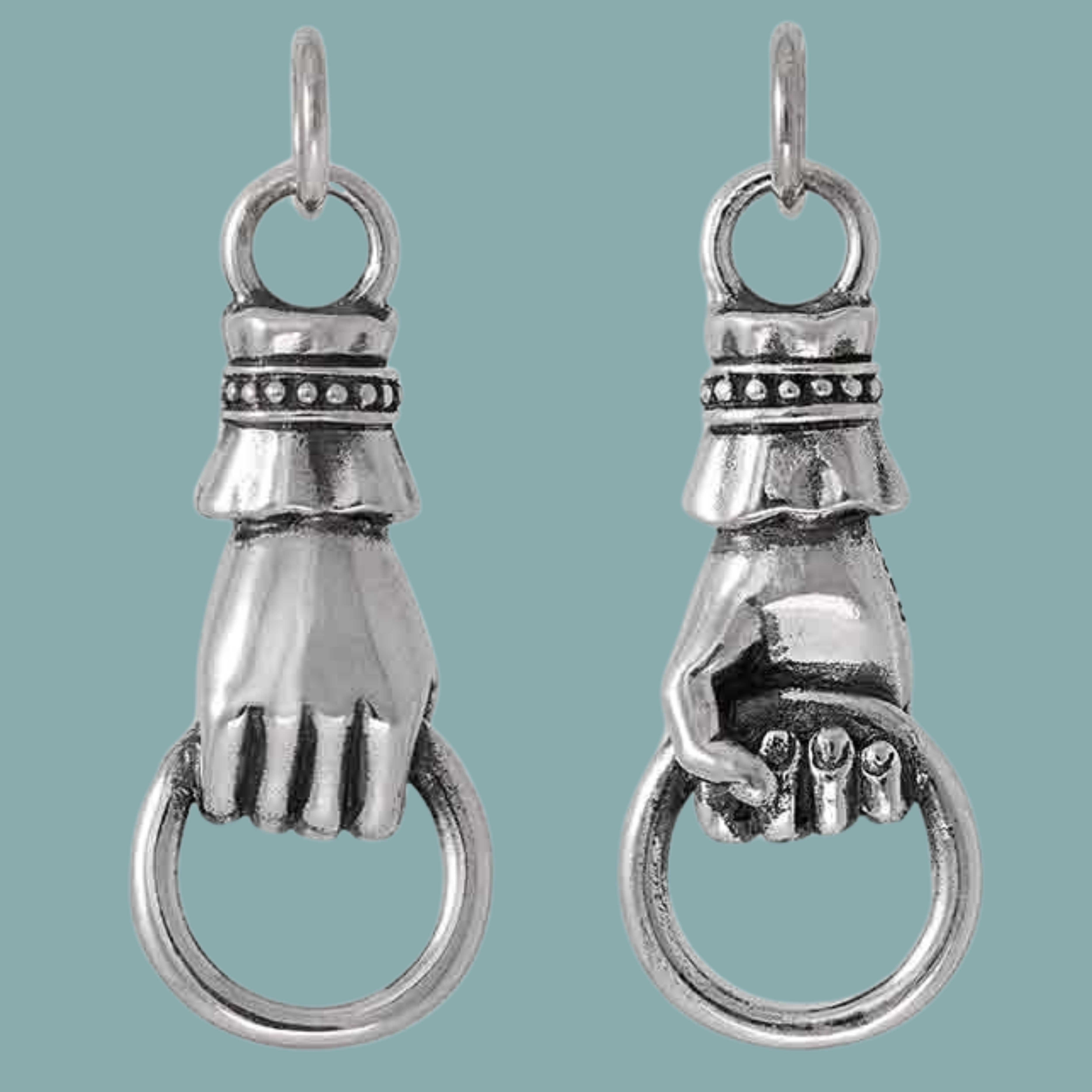 Sterling Silver Hand Link Holding a Ring