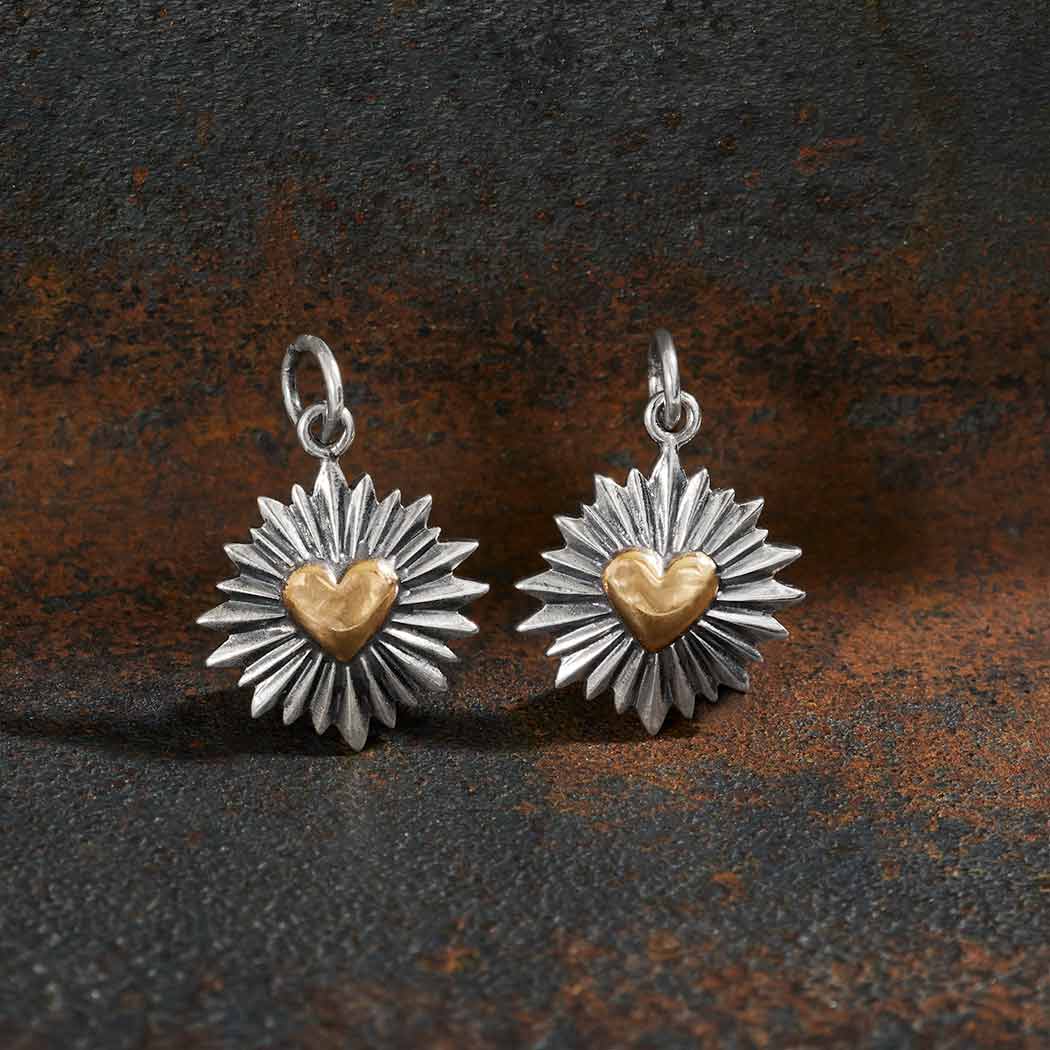 Mixed Metal Heart Charm with Sunrays - Tia Tynette Designs