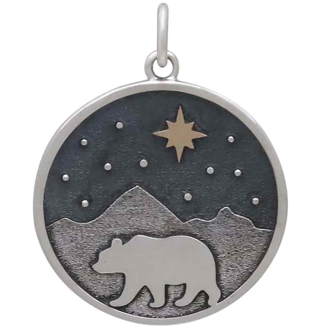 Silver Bear and Mountain Pendant with Bronze Star - Tia Tynette Designs