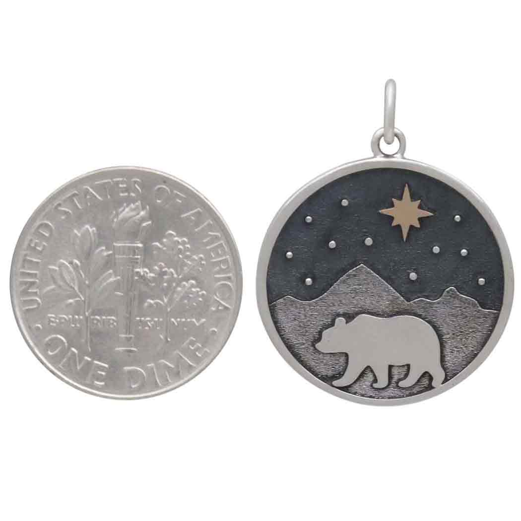 Silver Bear and Mountain Pendant with Bronze Star - Tia Tynette Designs
