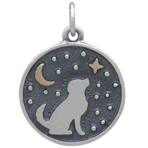 Silver Gazing Dog Charm with Bronze Star and Moon - Tia Tynette Designs