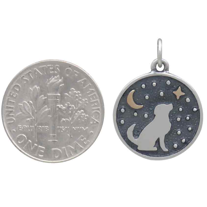 Silver Gazing Dog Charm with Bronze Star and Moon - Tia Tynette Designs
