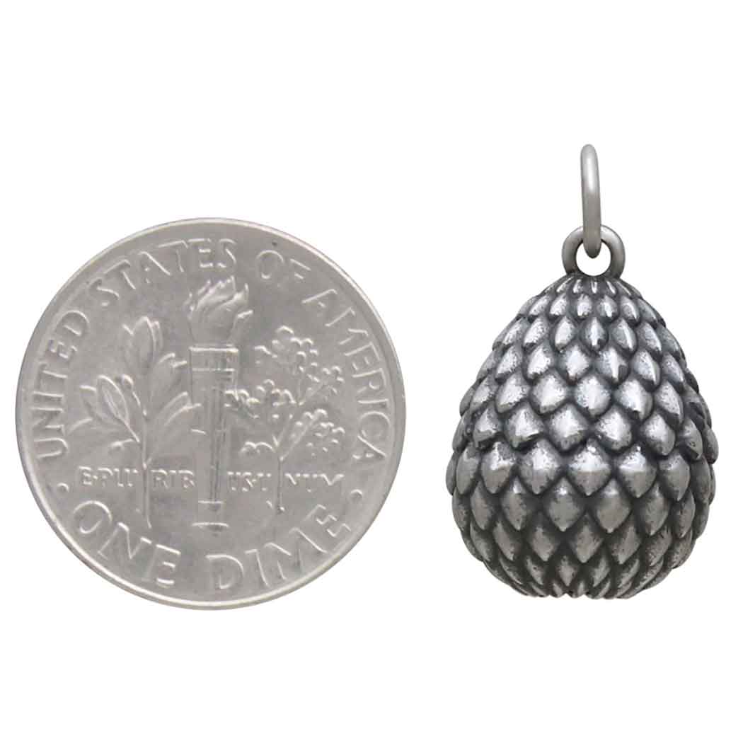 Sterling Silver 3D Scaled Dragon Egg Charm - Poppies Jewelry